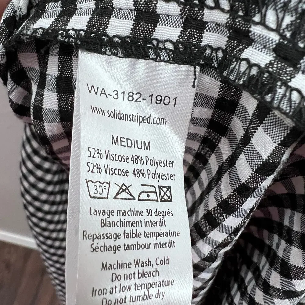 NEW SOLID AND STRIPED BLACK WHITE GINGHAM PRINT CUTOUT KNEE LENGTH DRESS MEDIUM